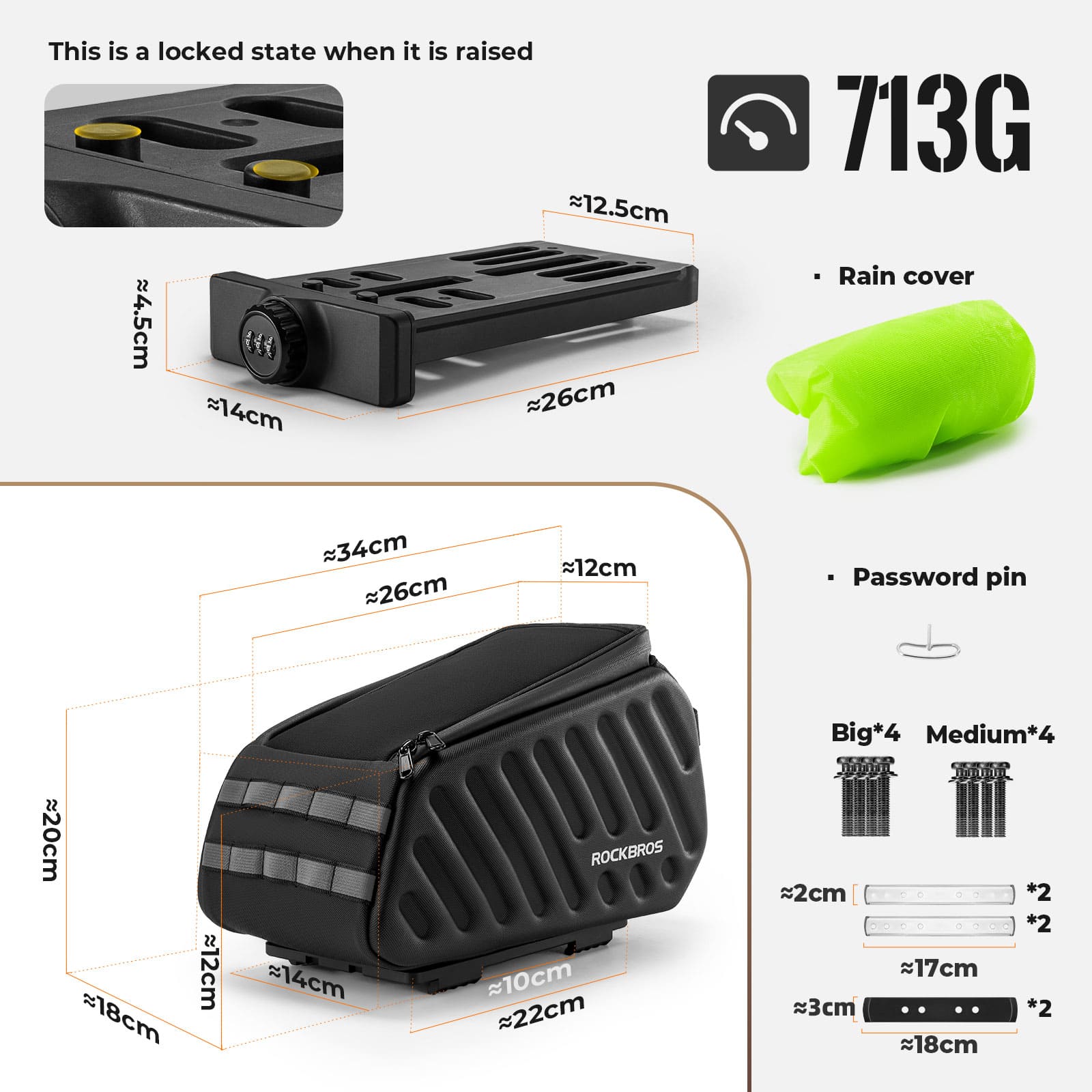 Bike Rear Rack Bag with Password Lock - 7.5L - Image 7
