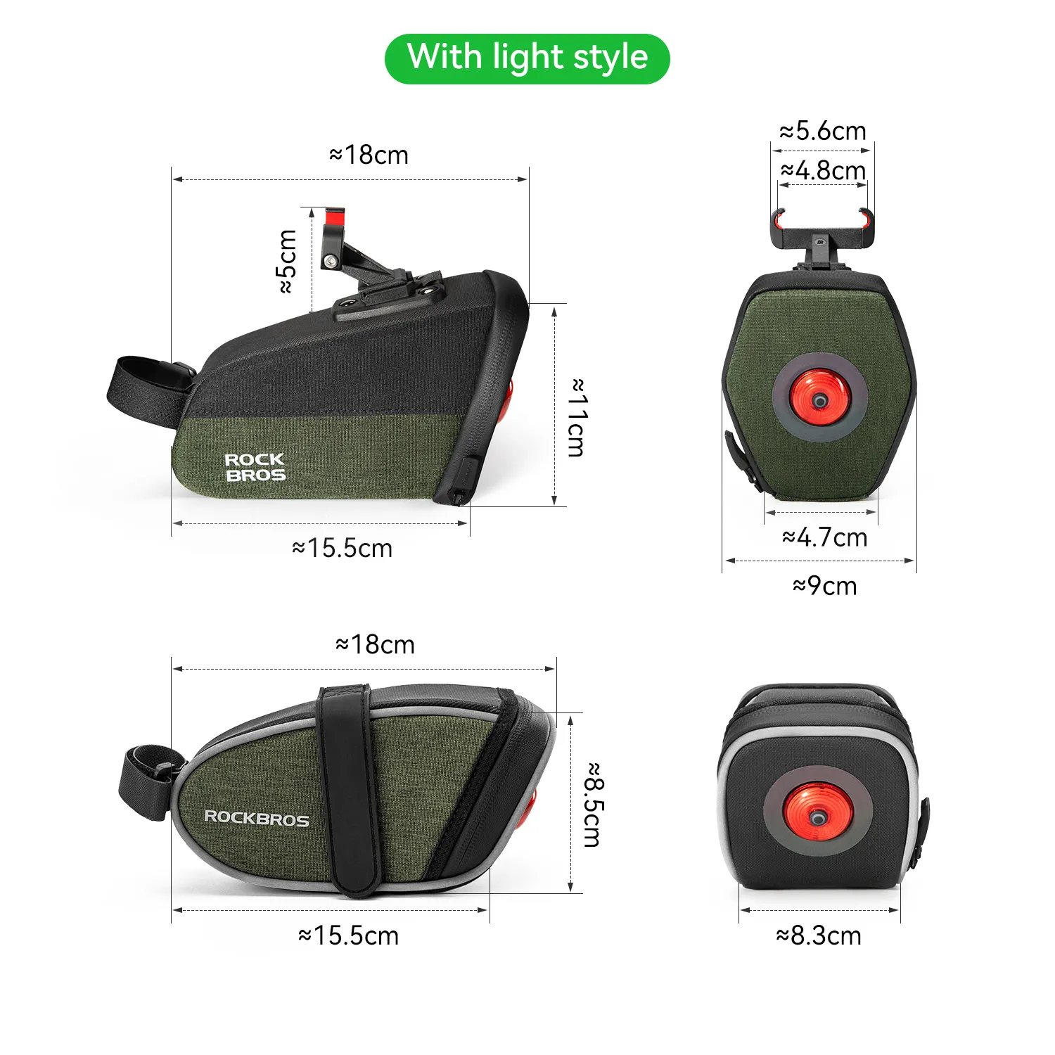 C52-2 Bike Saddle Bag with LED Tail Light - 0.45L - Image 7
