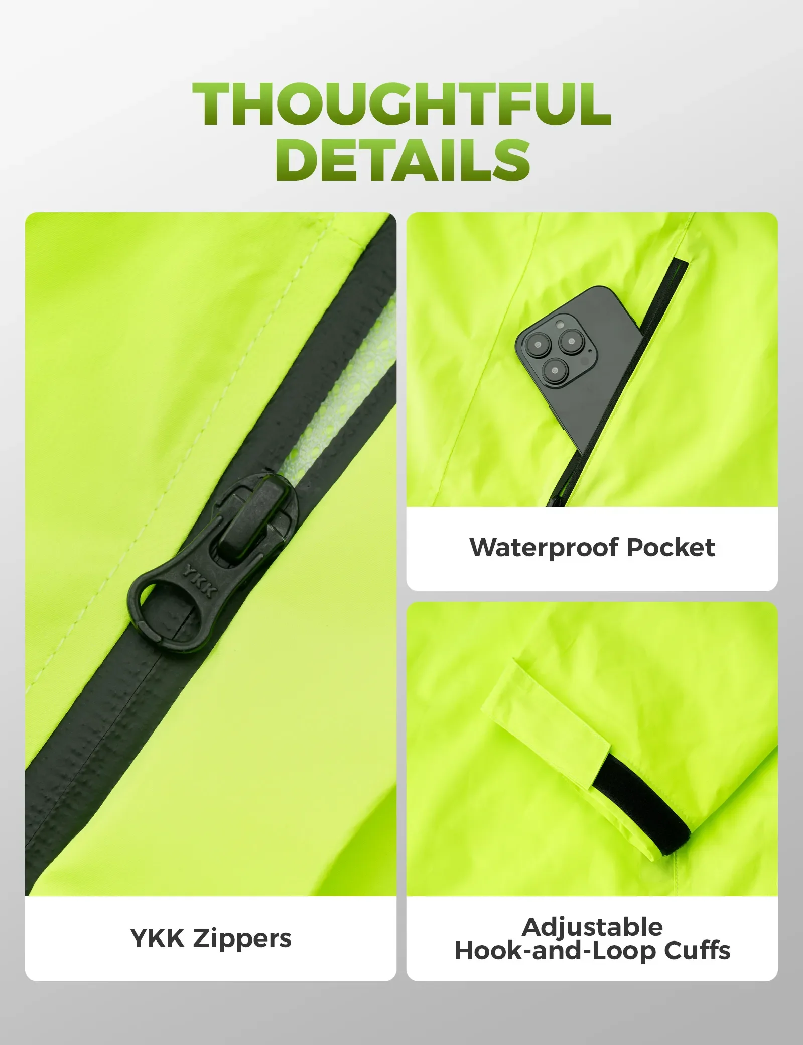 Hi-Vis Fluorescent Green Cycling Rain Jacket - Image 3