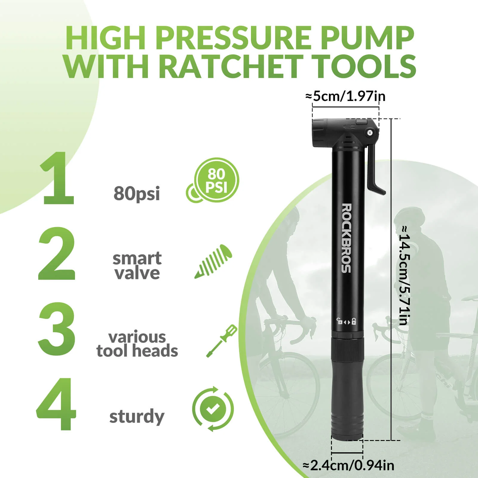 Portable Bike Pump - 80 PSI High Pressure - Image 5