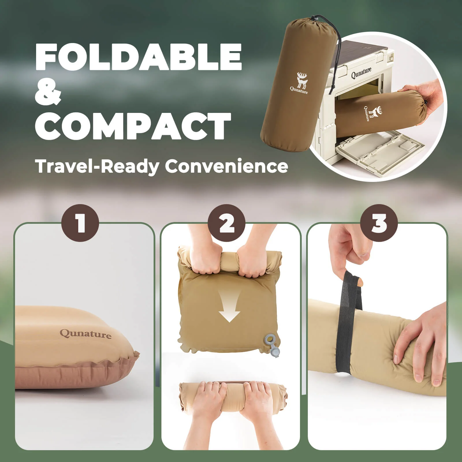 Qunature Self-Inflating Cheese Foam Camping Pillow - Image 8