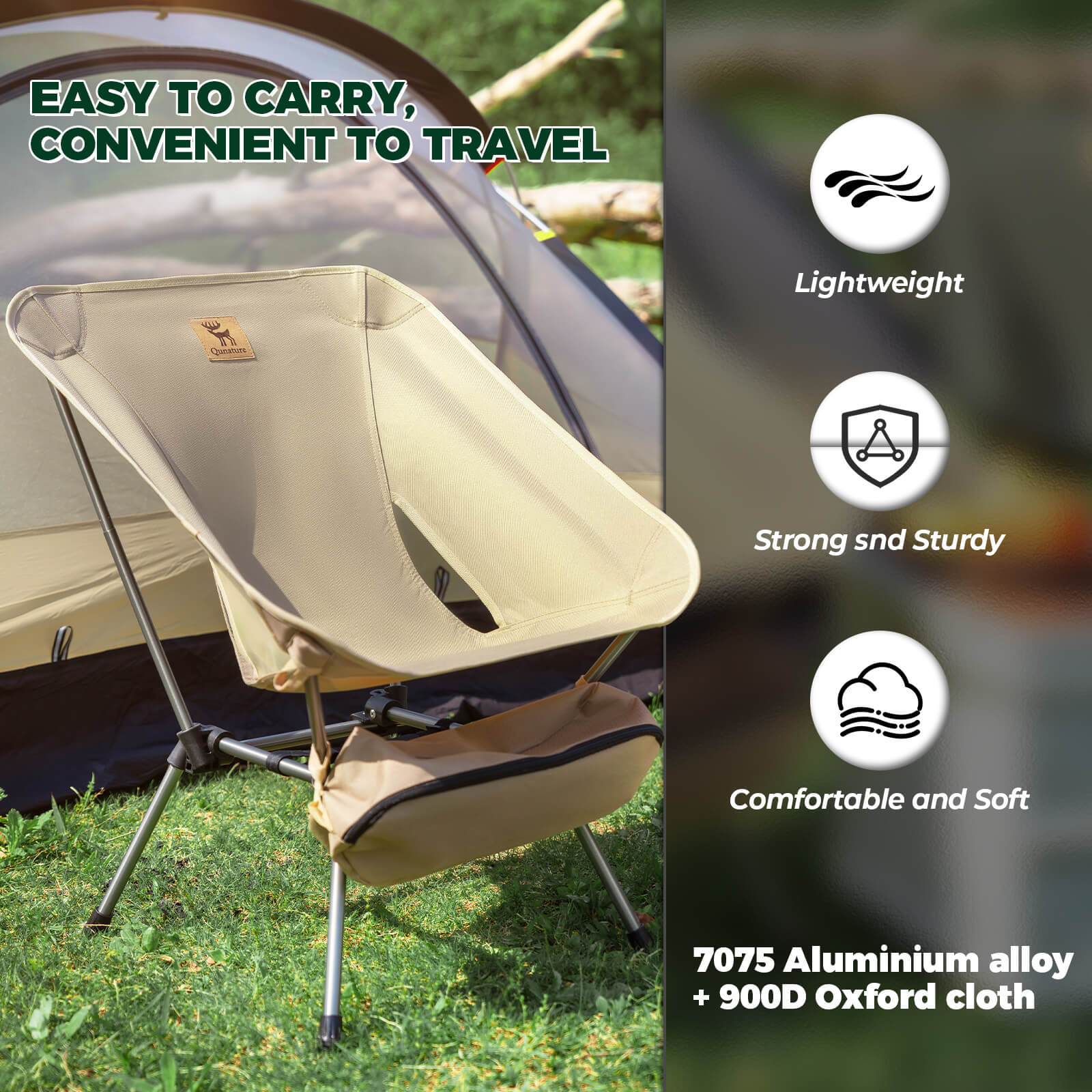 Qunature Lightweight Folding Camp Chair with Storage Bag - Image 6