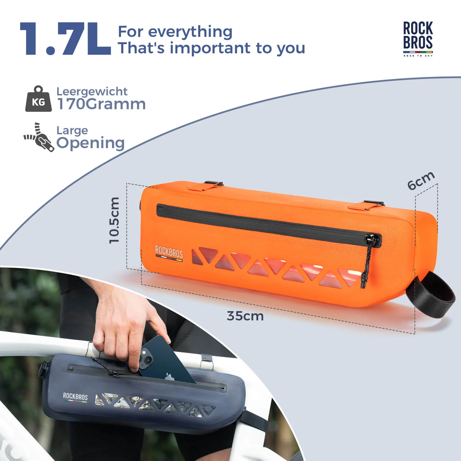 Road To Sky Bike Frame Bag 100% Waterproof 1.7L - Image 9