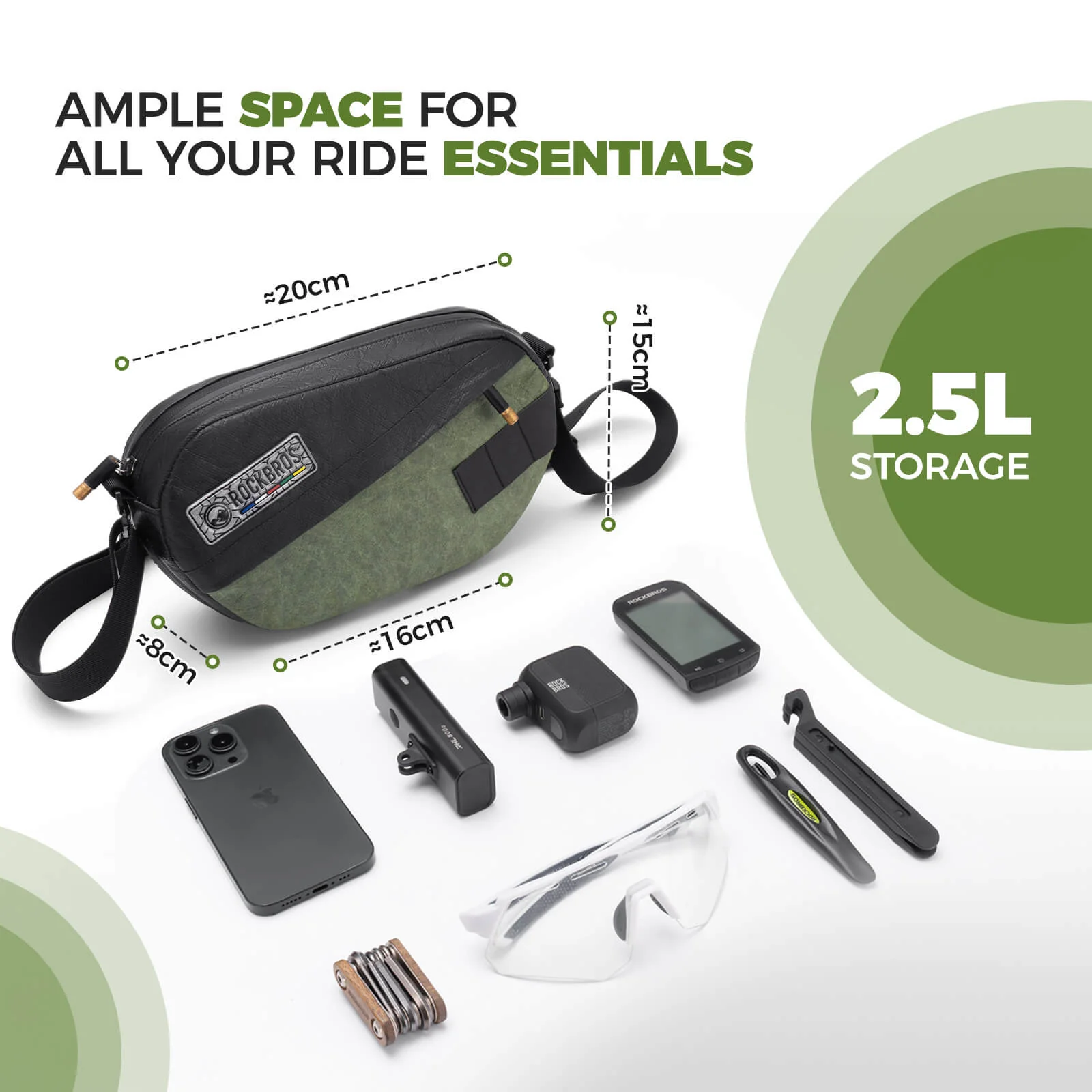 ROAD TO SKY Recycled Tire Bike Handlebar Bag - 2.5L - Image 8