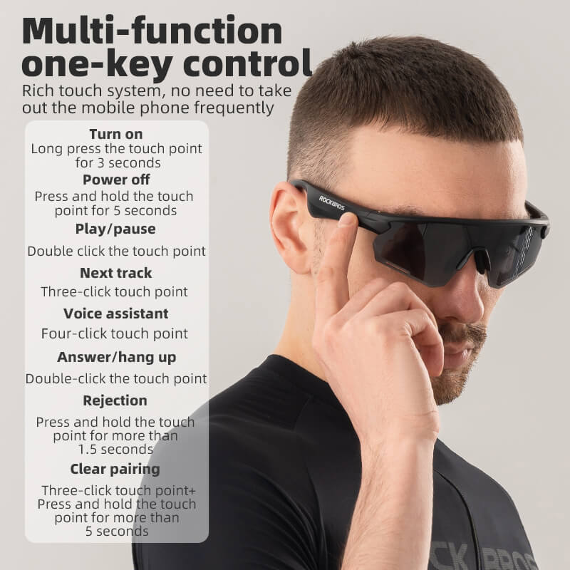 ROCKBROS Bluetooth Cycling Sunglasses Polarized Smart Glasses - Image 4
