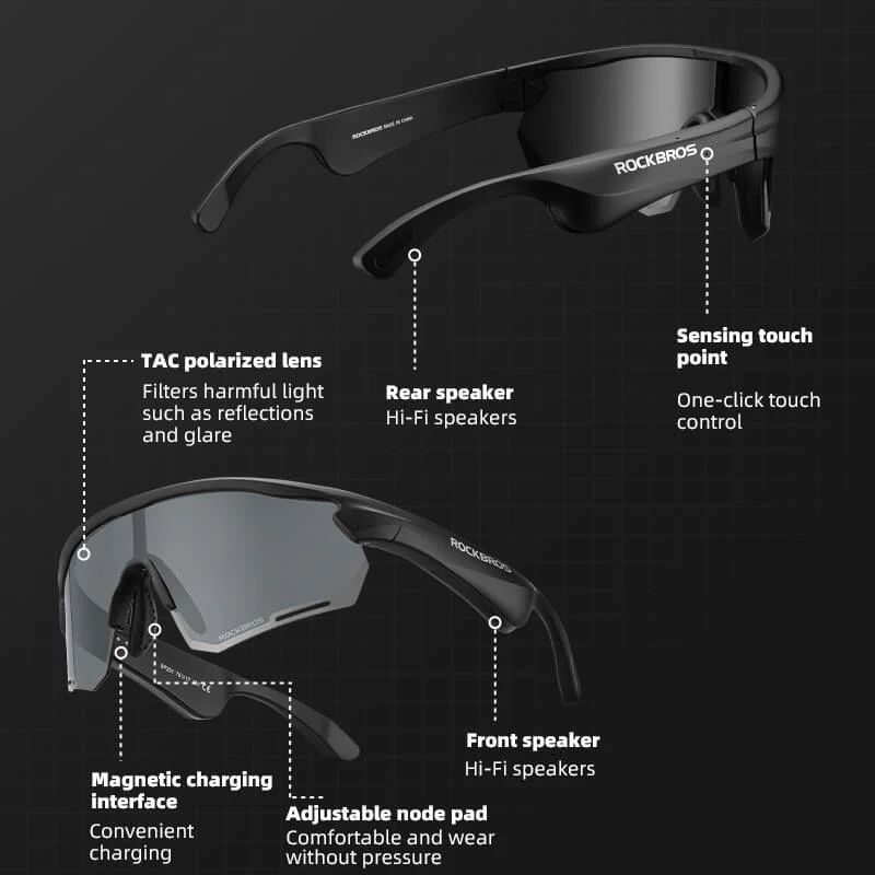 ROCKBROS Bluetooth Cycling Sunglasses Polarized Smart Glasses - Image 6