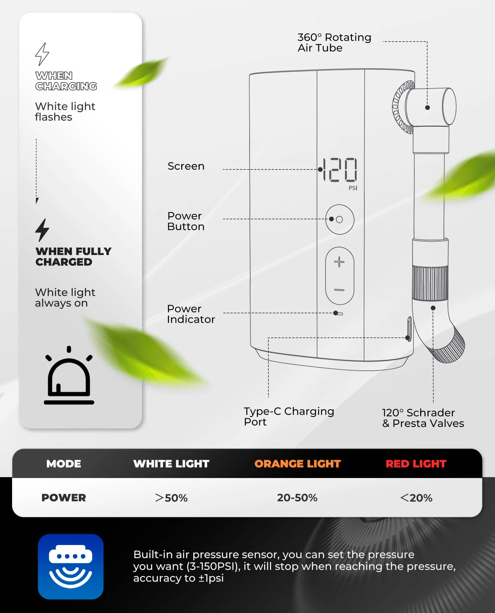 ROCKBROS Portable Electric Air Pump with 150 PSI - Image 4